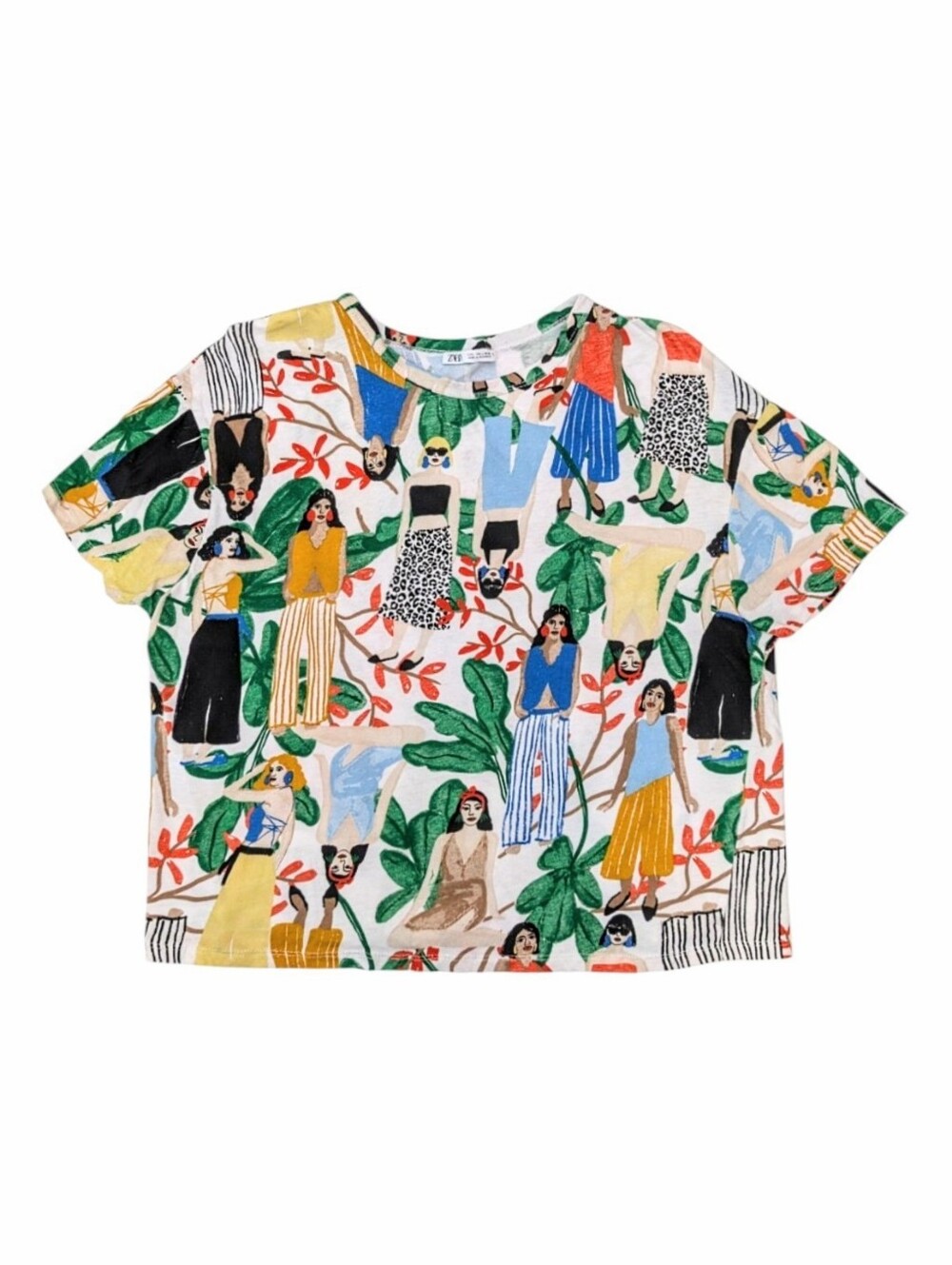 Zara Woman Colorful Artsy Printed Tee Size L Short Sleeve T-Shirt Fashion Casual